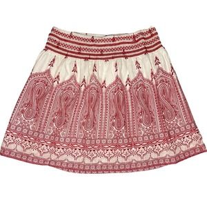 Forever 21 Mini Skirt - Boho - Smocked Waist - Red Cream White - Size S/P - XXI